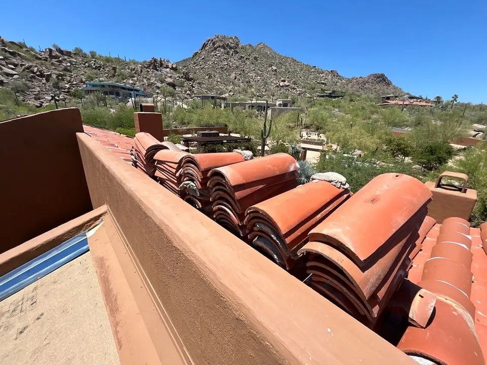 Tile roof remove and reset underway on a Queen Creek area home